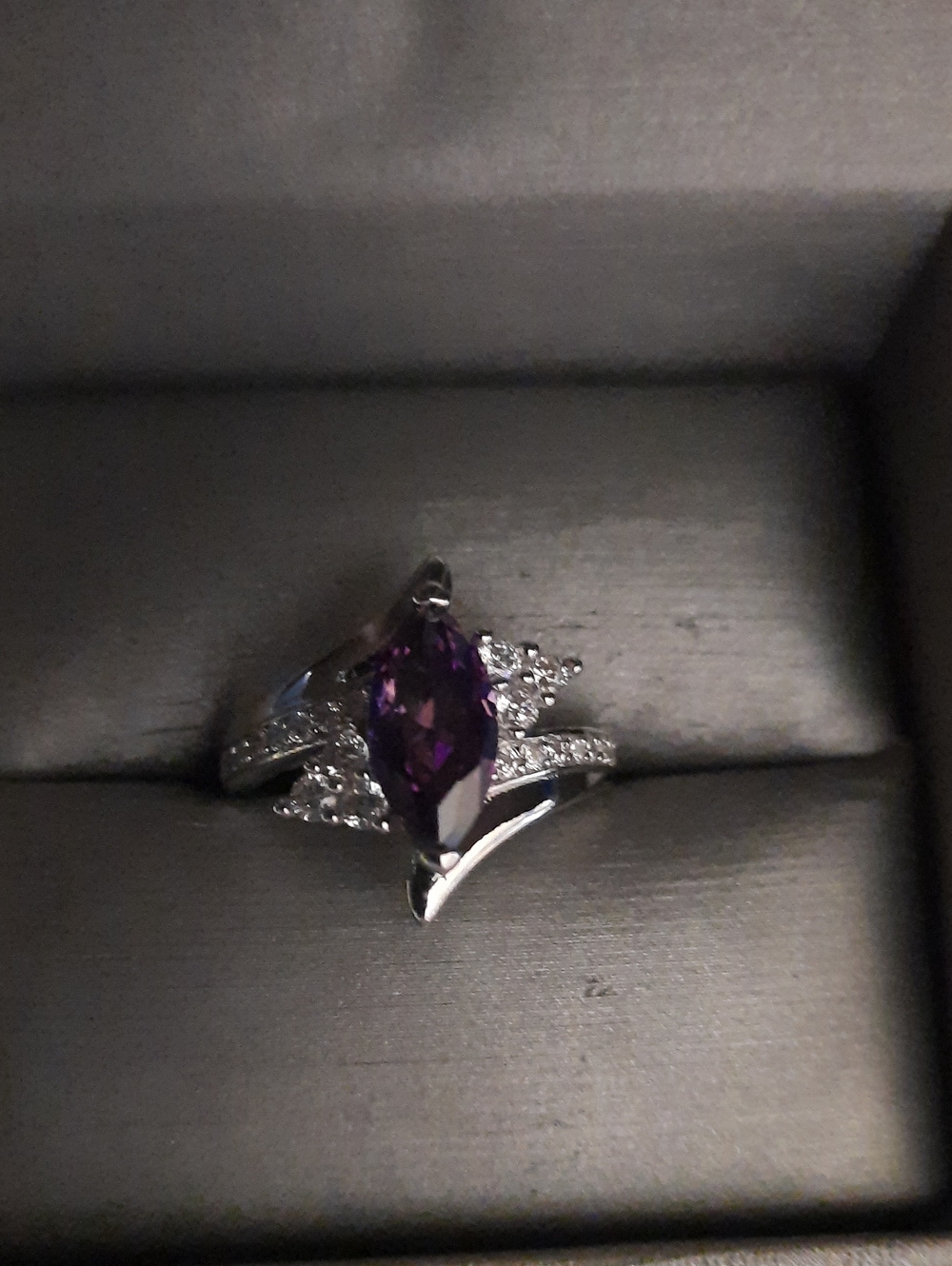 Silver Ring with Marquise Purple Gemstone and Accent Stones Size 6